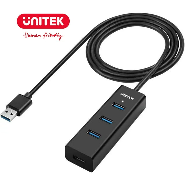 Unitek 4-Port USB 3.0 Hub, 4 Ft Long Cable USB Extension Multiple Port Splitter with Micro USB Charging Port Compatible for Windows PC, Laptop,Flash Drive,Wireless Mouse Keyboard (Support Charging)