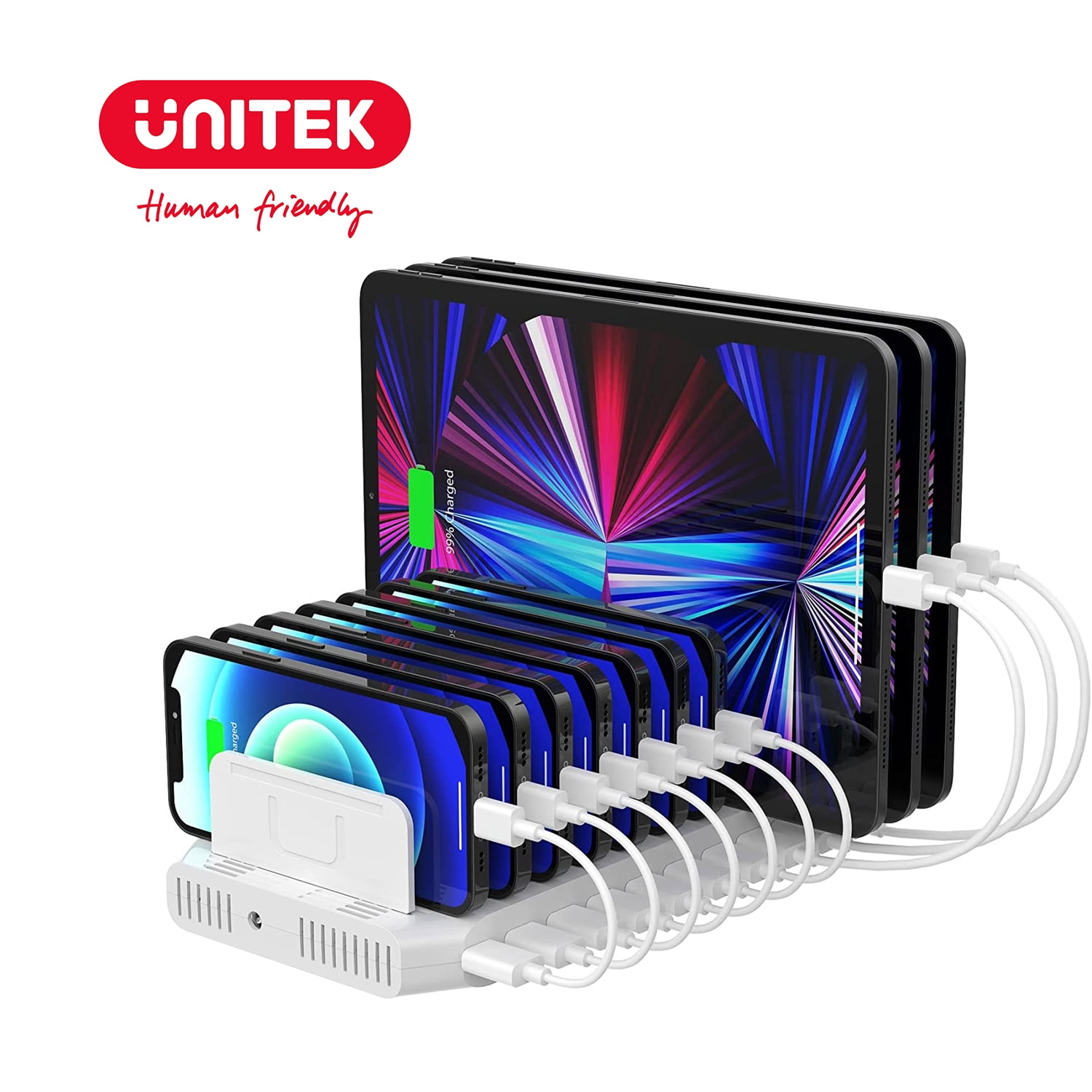 60W Multi Charger Station - 10 Port USB Charger Organizer with Overcurrent  Short Circuit Protection and Intelligent Hibernation Technology Fast
