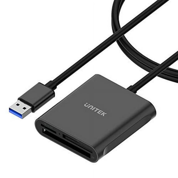 Unitek USB Card Reader 3-Slot USB 3.0 Compact Flash Card Reader, Read 3 Cards Simultaneously, Aluminum Memory Card Adapter CF, TF, SDXC, SDHC, SD, Micro SDXC, Micro SD, Micro SDHC- 4FT (Black)