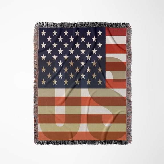 Unites States American Flag With Us Watermark, Woven Blanket