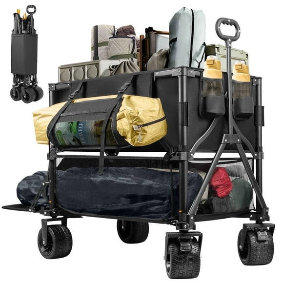 Double Decker Wagon 600lb Capacity & 400L Collapsible Sports Wagon with Big Wheels 54" for Camping Fishing & Outdoor Use