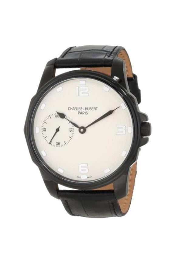 Unitron Enterprise Mens IP Black Stainless Leather Band Watch - 50 mm