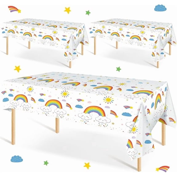 Unittype 3 Pcs Rainbow Clouds Table Cloths for Party, White