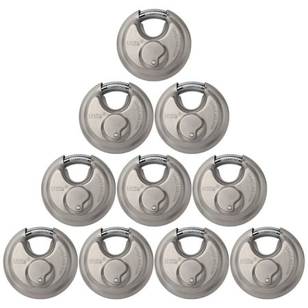 Unity 2-3/4''(70mm) Keyed Alike Disc Padlock, Stainless Steel with Key Away Cover for Self-storage, Container, Trailer use (10 Pack)