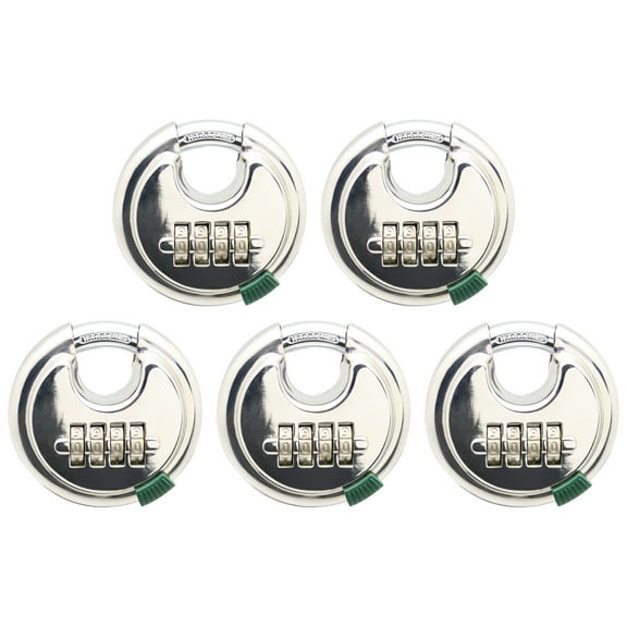 Unity 4 Digit Resettable Combination Disc Padlock 2-3/4" (70mm) with Hardened Steel Shackle, Great for self storage, storage unit, mobile storage, Garage, Fence,Trailer Tongue and more (5 Pack)
