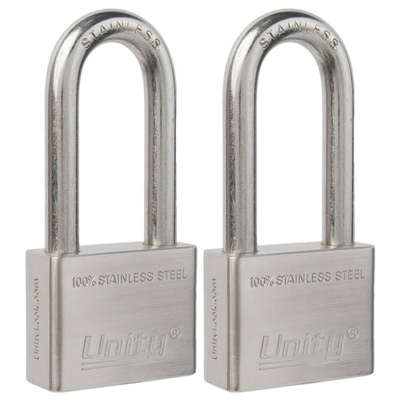 Unity 40mm 100% Stainless Steel Long Shackle Padlock Keyed Alike Marine lock for Sea, Boat, Port, Gate(2 Pack)