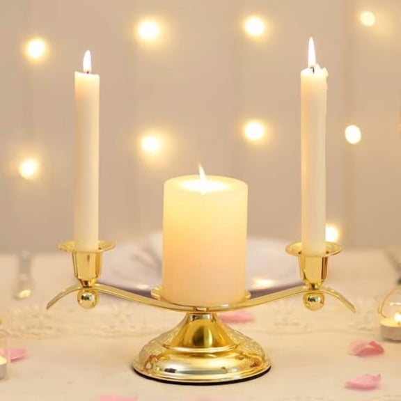 Unity Candle Holder for Wedding Ceremony Set - 3 Arm Metal Gold Candle Stand for Pillar Taper Candlestick Unity Candles Centerpiece Decor Bride Reception Anniversary Decoration Gift