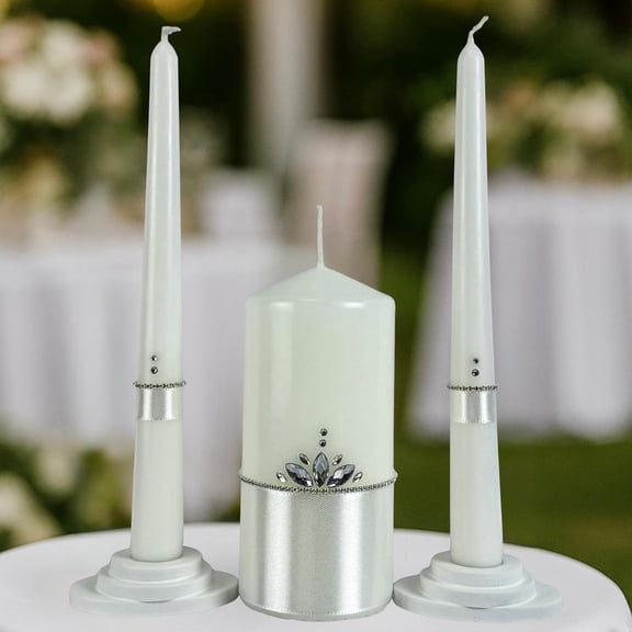 Unity Candle Set - Wedding Ceremony & Reception  6 Pillar Two 10 Taper Candles Long Burning for Marriage Ritual Handmade in USA White |Classic|Crown