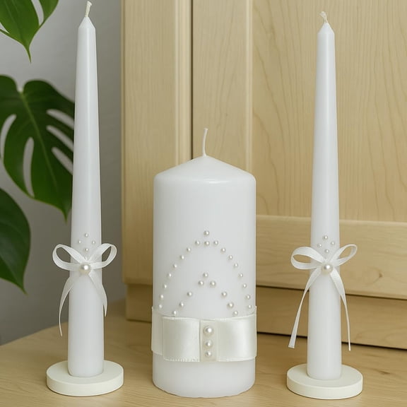 Unity Candle Set - Wedding Ceremony & Reception  6 Pillar & Two 10 Taper Candles  Long Burning Unity Candles for Marriage Ritual  Handmade in USA  White | Satin