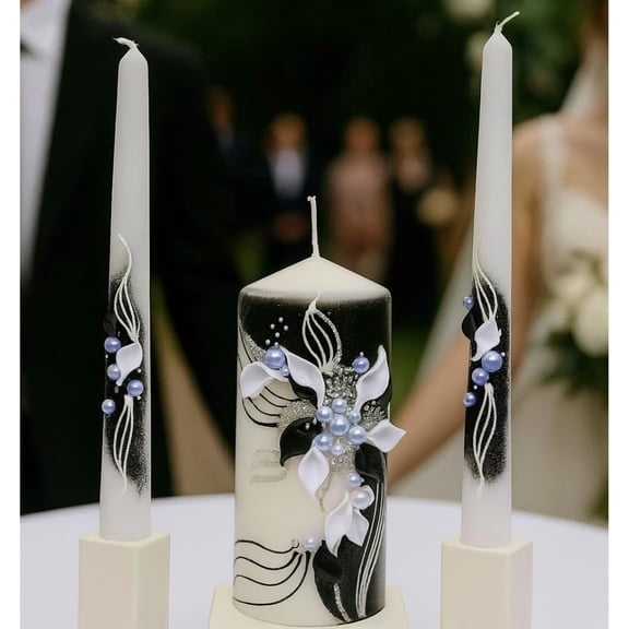 Unity Candle Set - Wedding Ceremony & Reception 6 Pillar Two 10 Taper Candles Long Burning for Marria Ritual Handmade in USA | White