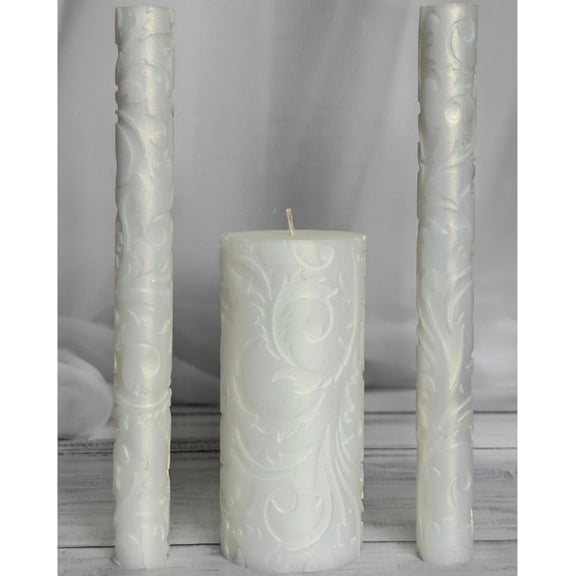 Unity Candle Set - Wedding Ceremony & Reception 6 Pillar Two 10 Taper Candles Long Burning for Marriage Ritual Handmade in USA Frozen|White