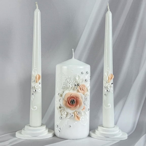 Unity Candle Set - Wedding Ceremony & Reception  6 Pillar Two 10 Taper Candles Long Burning for Marriage Ritual Handmade in USA White | Rose