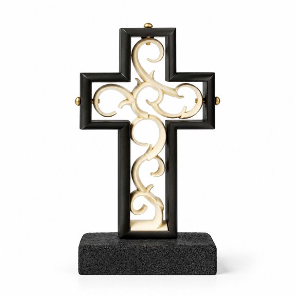 Unity Cross Multi-Piece Sculpture, Black & Gold Resin and Wood, Wedding Ceremony Alternative to Unity Candle or Sand