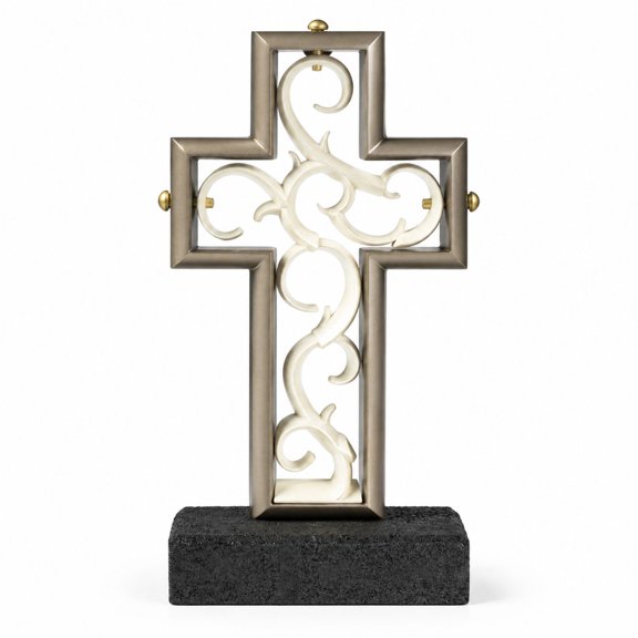 Unity Cross Wedding Sculpture, Platinum and Pearl White Resin and Wood, Unity Candle Alternative for Ceremonies