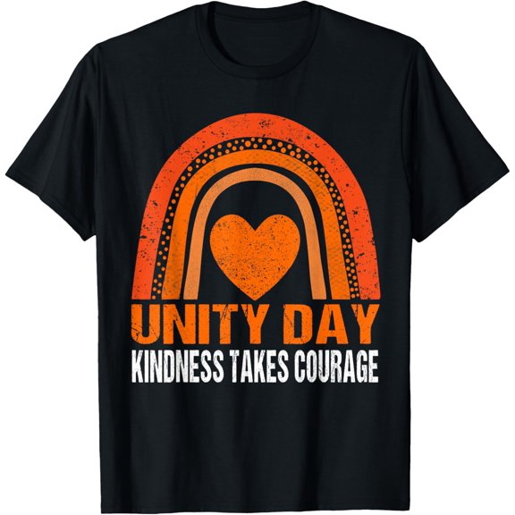 Unity Day Shirt Orange Kindness Takes Courage Unity Day Kids T-ShirtMen and women, Black T-shirt, size: Extra large