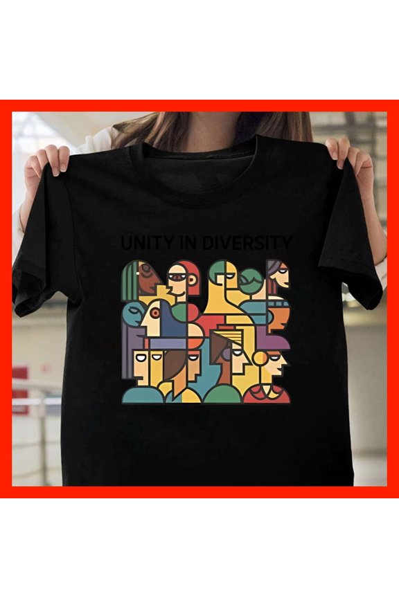 Unity in Diversity T-Shirt Abstract Faces Graphic Tee Inclusion & Equality Apparel Social Justice Gift T453, Softstyle for Unisex, Extended Sizes Up to 5XL