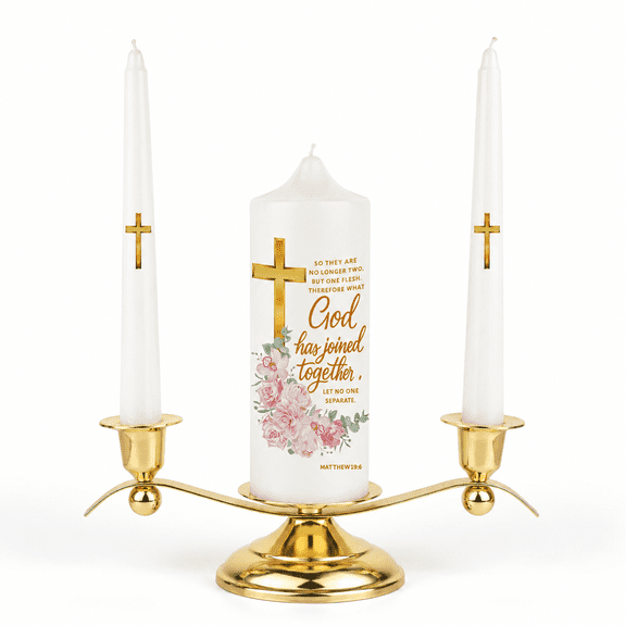 Unity Flcandles For Ceremony With Metal Holder Wedding Candle Cross & Scripture Bride And Groom