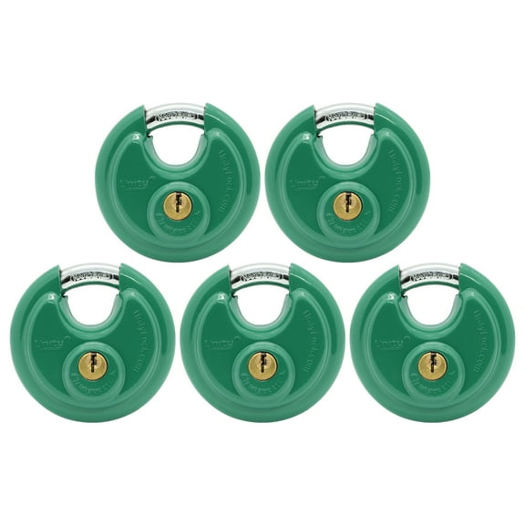 Unity Green Stainless Steel Disc Padlock 2-3/4''(70mm) Keyed Alike lock for Self-storage, Container, Mobile Storage, Trailer, Truck use (5 Pack)