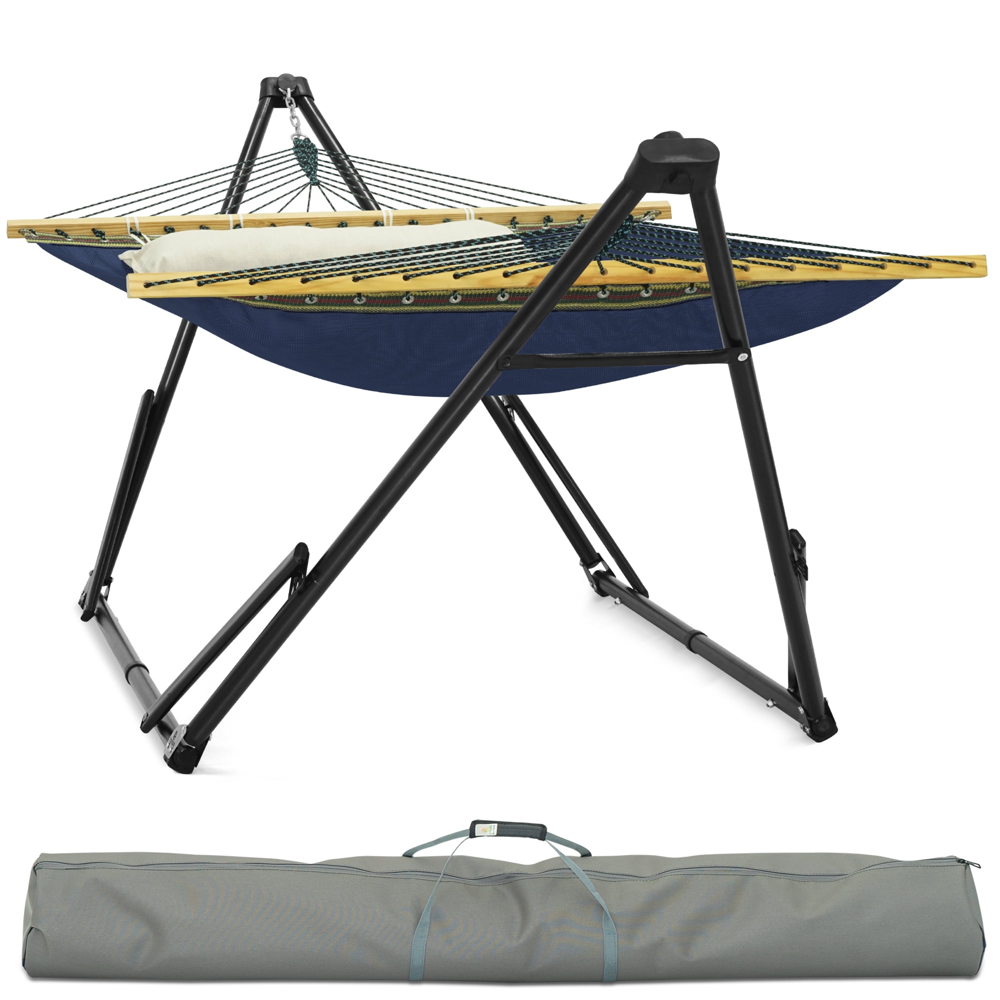 Tranquillo Adjustable Steel Hammock Stand with Blue Canvas Net