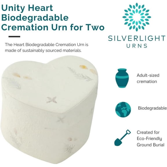 Unity Heart Biodegradable Extra Large Adult Urn for Two - Earth Friendly for Ground Burial, Capacity for up to 360 lbs. Before Cremation