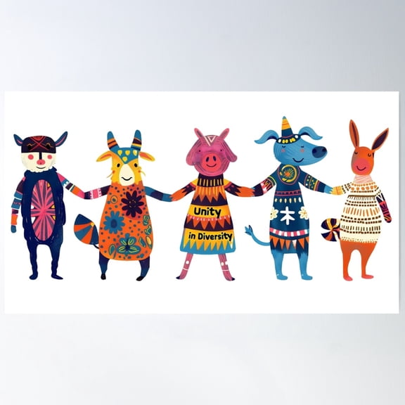 Unity In Diversity: Colorful Animal Friends - Inclusive Art Poster Wall Art, Modern Wall Decor For Living Room Bedroom, 16x24 UNFRAMED