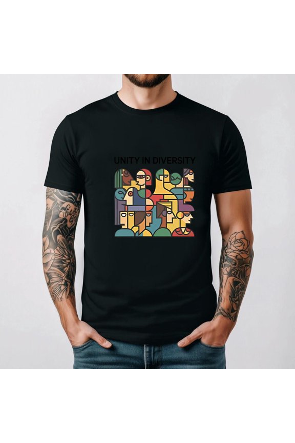 Unity In Diversity Colorful Art Positive Message Retro Style Unisex T-Shirt, for men & women, up to size 5XL.