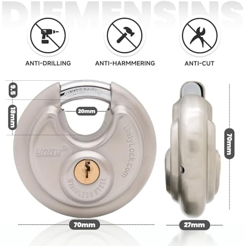 Unity Keyed Padlock 2 3/4''(70mm), Stainless Steel Disc Lock Outdoor ...