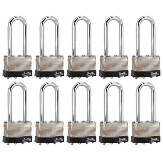 Unity Same keyed Laminated Steel Padlock 1-3/4"(45mm) Long Shackle, High Security, High Precision Padlock (10 Pack)