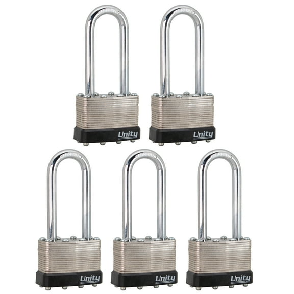 Unity Same keyed Laminated Steel Padlock 1-3/4"(45mm) Long Shackle, High Security, High Precision Padlock (5 Pack)