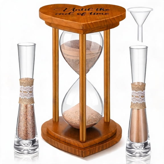 Unity Sand Ceremony Hourglass Set with Vases Funnel and Sand Brown Farmhouse Style