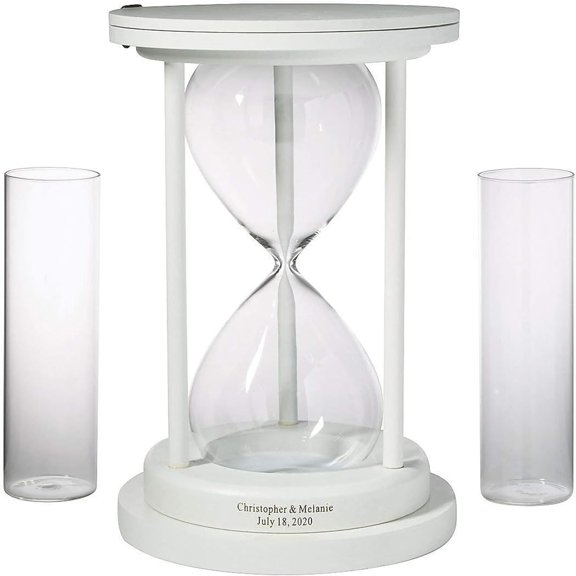 Unity Sand Ceremony Kit for Wedding - Personalized 60 Minute Hourglass Set with White Wood Frame | Complete 3-Piece Wedding Sand Ceremony Kit for Blended Family Unity Ceremony Ideas