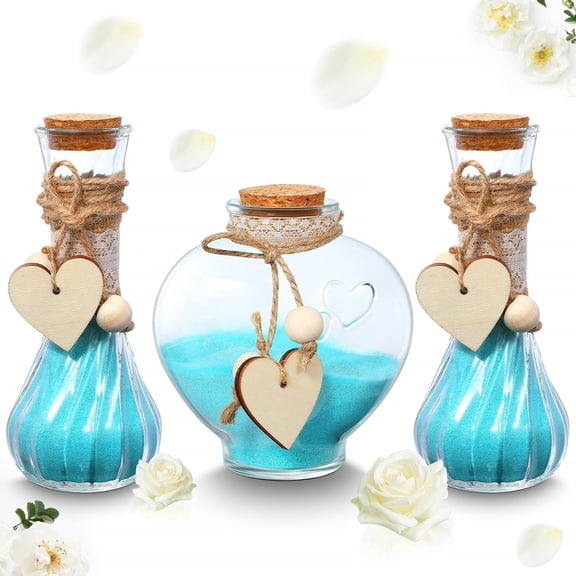 Unity Sand Ceremony Set Includes 3 Pcs Decorative Vase with Burlap and Lace Sleeves and Wooden Love Hemp Rope Personalized Ceremony Kit for Wedding Centerpiece, Sand Not Included