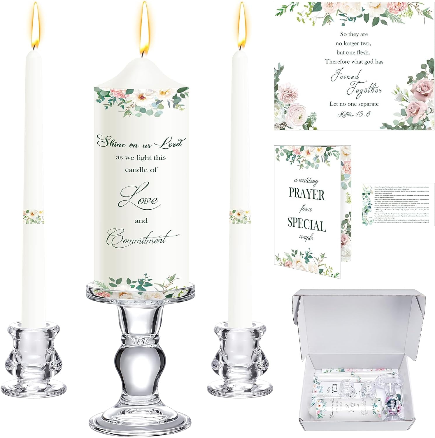 Unity Wedding Candles Ceremony Set with Glass Candlesticks Holders ...
