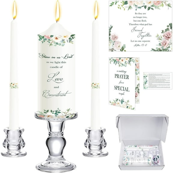 Unity Wedding Candles Ceremony Set with Glass Candlesticks Holders and Decor for Religious Anniversary Big Events Gifts for Couple