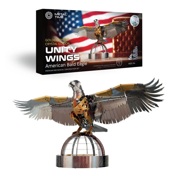 Unity Wings Golden Armor DIY Model Kit Build-It-Yourself Mechanical Eagle with Included Crystals, Unassembled Premium Collectible Kit (Golden Armor Crystal, DIY)