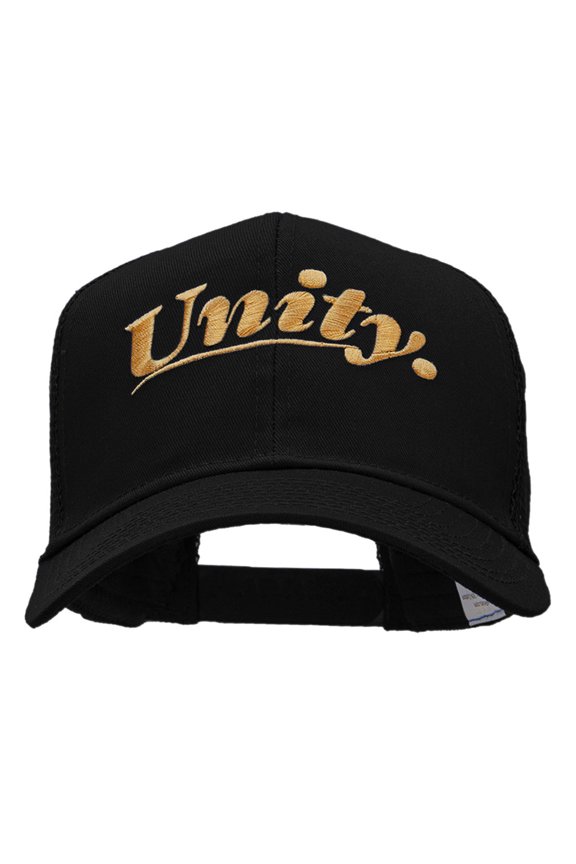 Unity Word Embroidered Solid Cotton Twill 6 panel Mesh Cap - Black OSFM