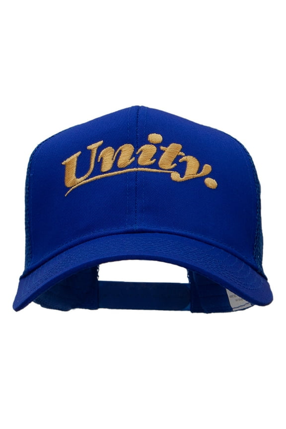 Unity Word Embroidered Solid Cotton Twill 6 panel Mesh Cap - Royal OSFM