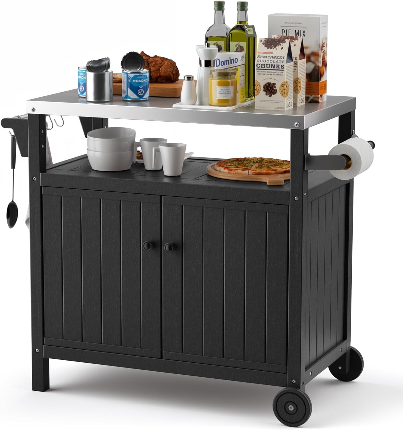 Unity XL Outdoor Kitchen Rolling Bar Cart ,Outdoor Prep Table Grill Station,Resin Serving
