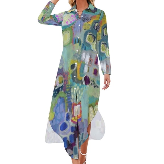 Unity in Bloom - Cobalt Long Sleeved Shirt Dress dress dresses luxury dress