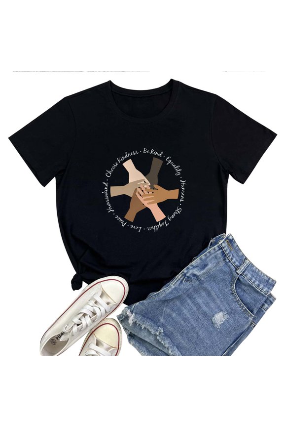Unity of Hands T Shirt For Women,Diversity Inclusion Equality Graphic Tee