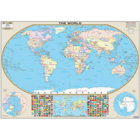 Univarsal 911200410004-108x78-LAM 108 x 78 in. Mural World Wall Map - Laminated