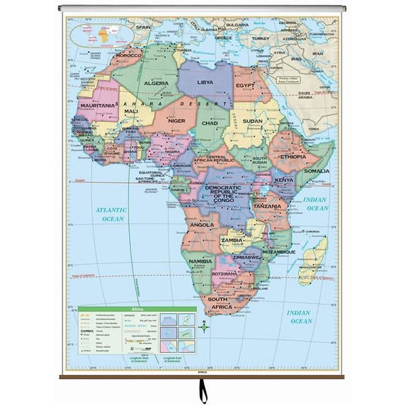 Univarsal 911300932001-54x69-LAM 54 x 69 in. Africa Essential Classroom Wall Map - Laminated