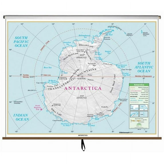 Univarsal 911301232001-54x43-LAM 54 x 43 in. Antarctica Essential Classroom Wall Map - Laminated