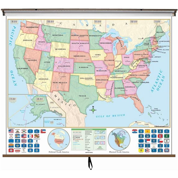 Univarsal 911401431001-63x54-BB1 63 x 54 in. United States Beginner Classroom Wall Map - BB1