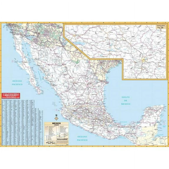 Univarsal 911522610001-63x54-LAM 63 x 54 in. Mexico Wall Map - Laminated
