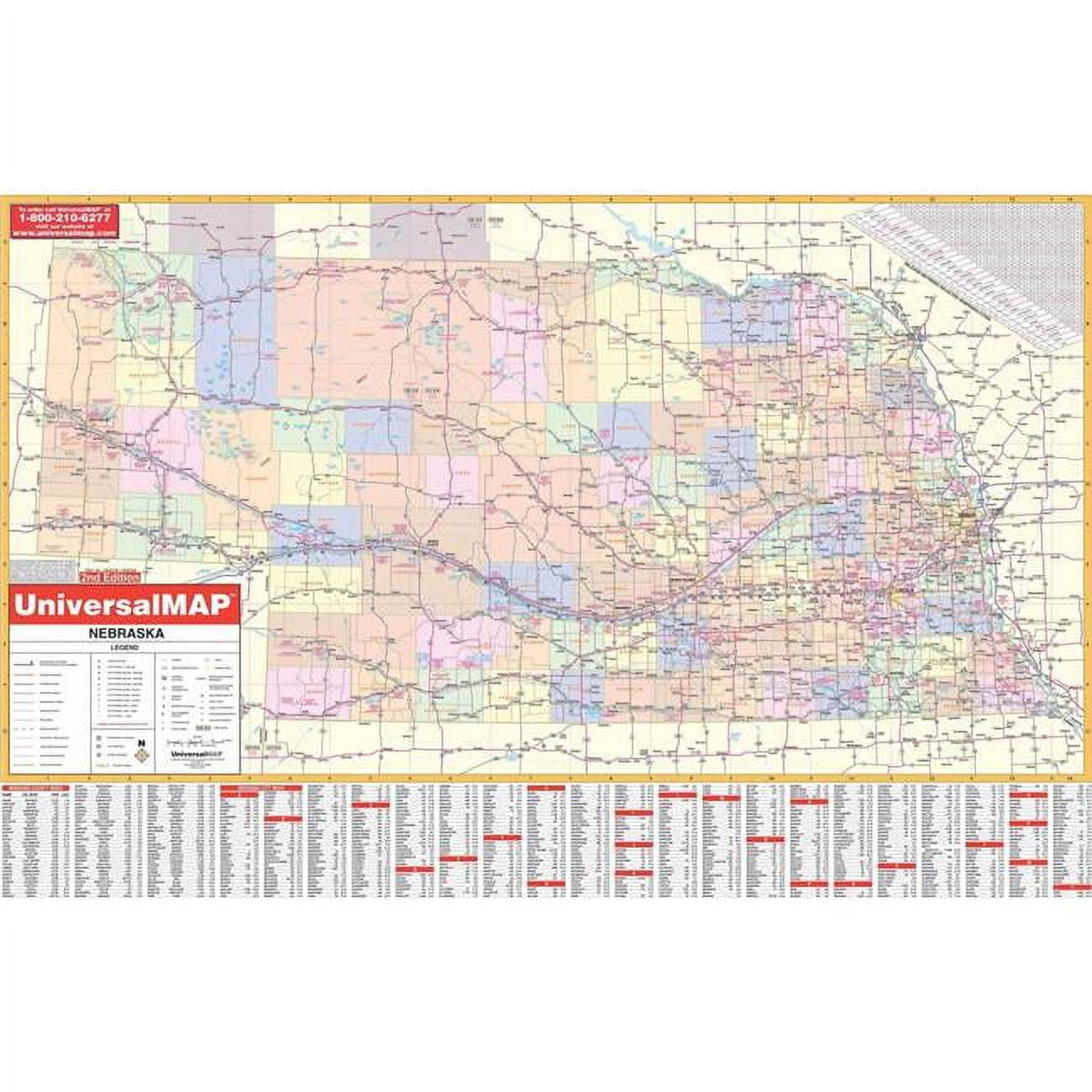 Univarsal 911642610001-62x42-LAM 62 x 42 in. Nebraska State Wall Map ...