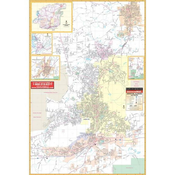 Univarsal 911840014001-36x51-BB1 36 x 51 in. Anniston, Albania Wall Map - BB1