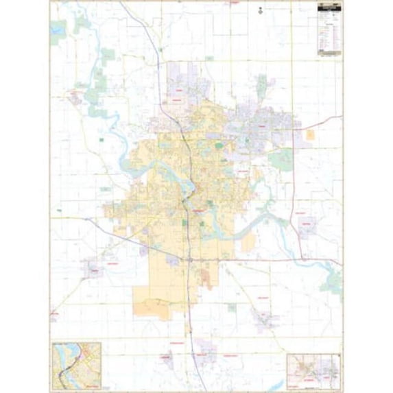 Univarsal 911841414001-54x71.5-LAM 54 x 71.5 in. Cedar Rapids, Iowa Wall Map - Laminated