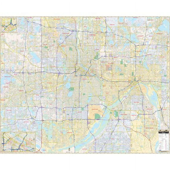 Univarsal 911842214002-67x54-LAM 67 x 54 in. Minneapolis & St Paul, MN Wall Map - Laminated
