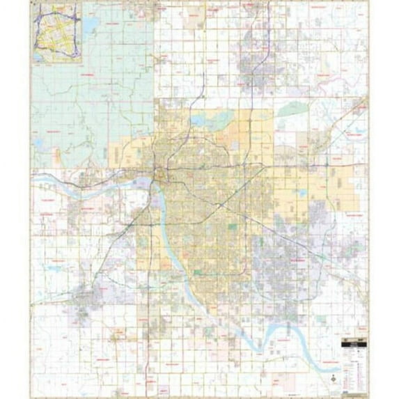 Univarsal 911843514003-54x63-RAW 54 x 63 in. Tulsa, OK Wall Map - Rail-Walnut Molding